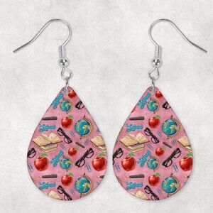 Women's Teacher Apple Teardrop Dangle Earrings